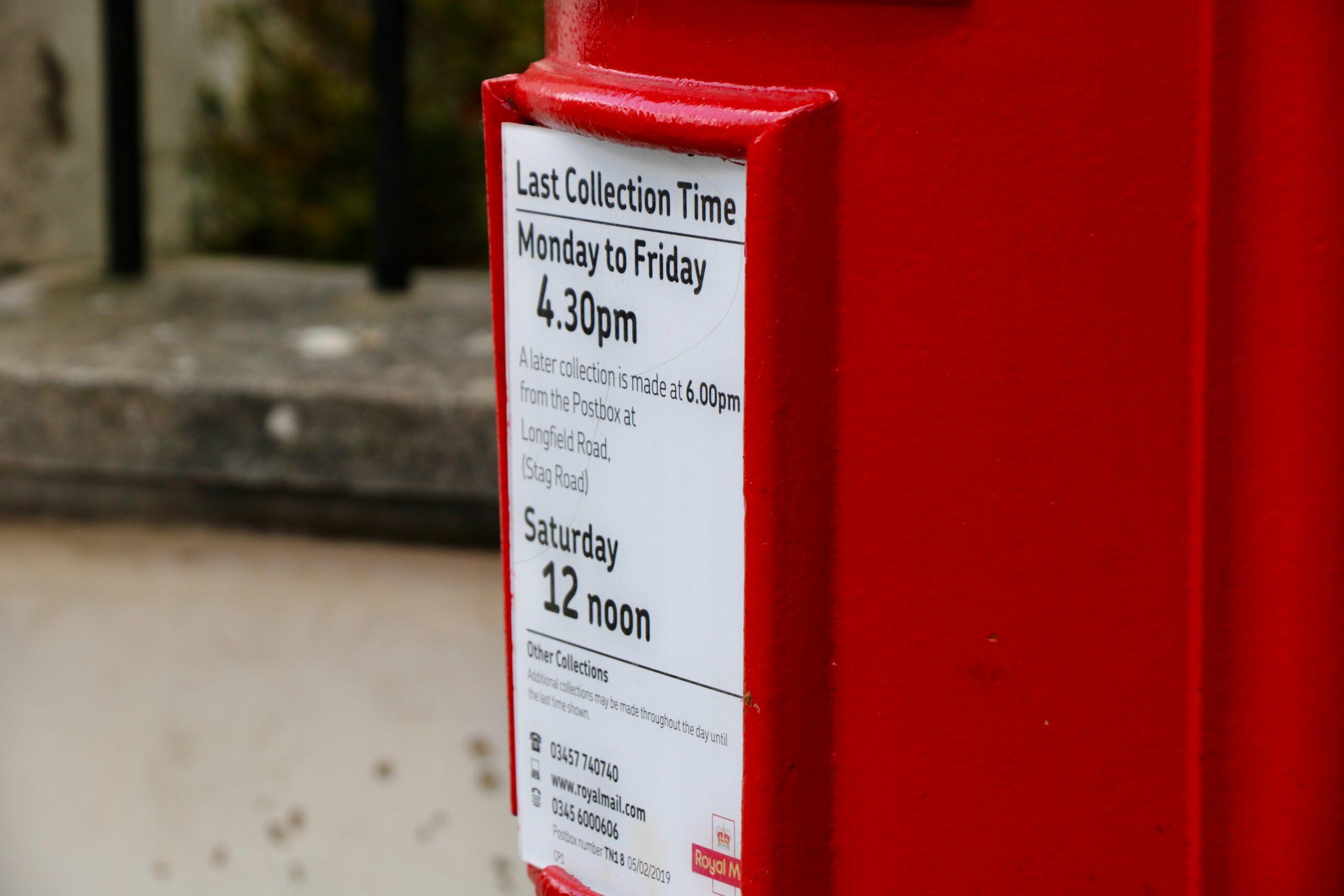 The front of a Royal Mail postbox