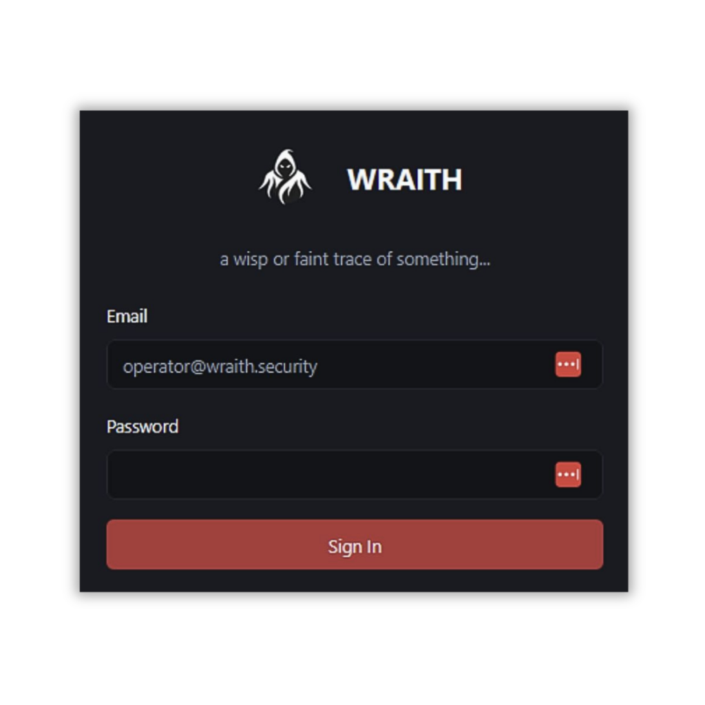 The Wraith login page screenshot