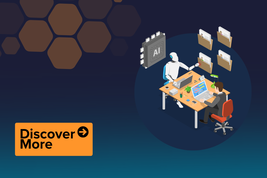 An image of a human interacting with AI and a 'Discover More' title